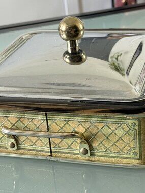 Vintage Glass Baking Dish with Decorative Metal Holder Fruit